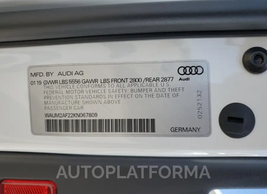 AUDI A6 PRESTIG 2019 vin WAUM2AF22KN067809 from auto auction Copart