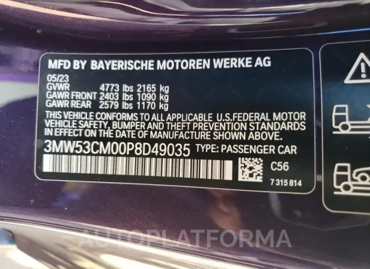 BMW M240XI 2023 vin 3MW53CM00P8D49035 from auto auction Copart