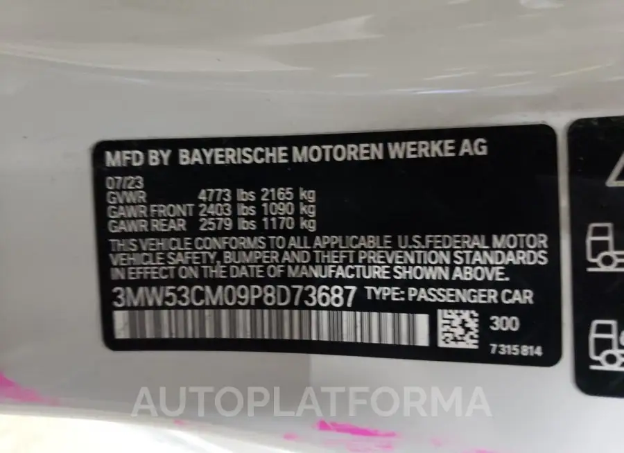 BMW M240XI 2023 vin 3MW53CM09P8D73687 from auto auction Copart