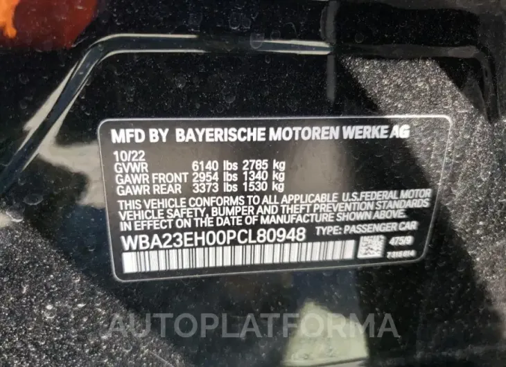 BMW 740 I 2023 vin WBA23EH00PCL80948 from auto auction Copart