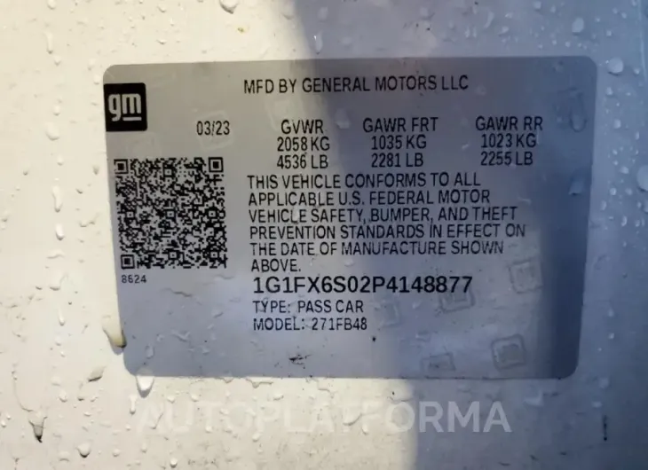 CHEVROLET BOLT EV 2L 2023 vin 1G1FX6S02P4148877 from auto auction Copart