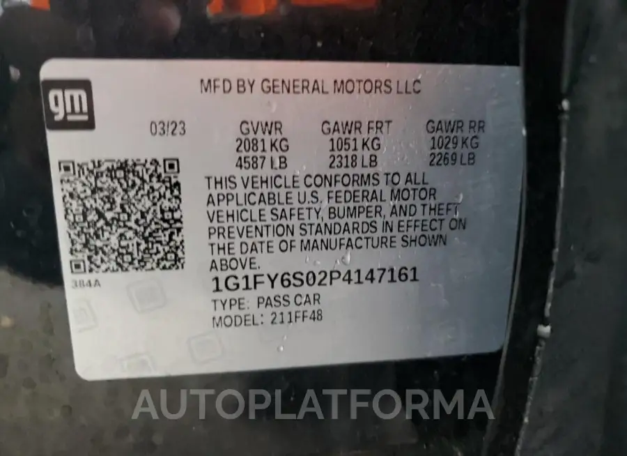 CHEVROLET BOLT EUV L 2023 vin 1G1FY6S02P4147161 from auto auction Copart