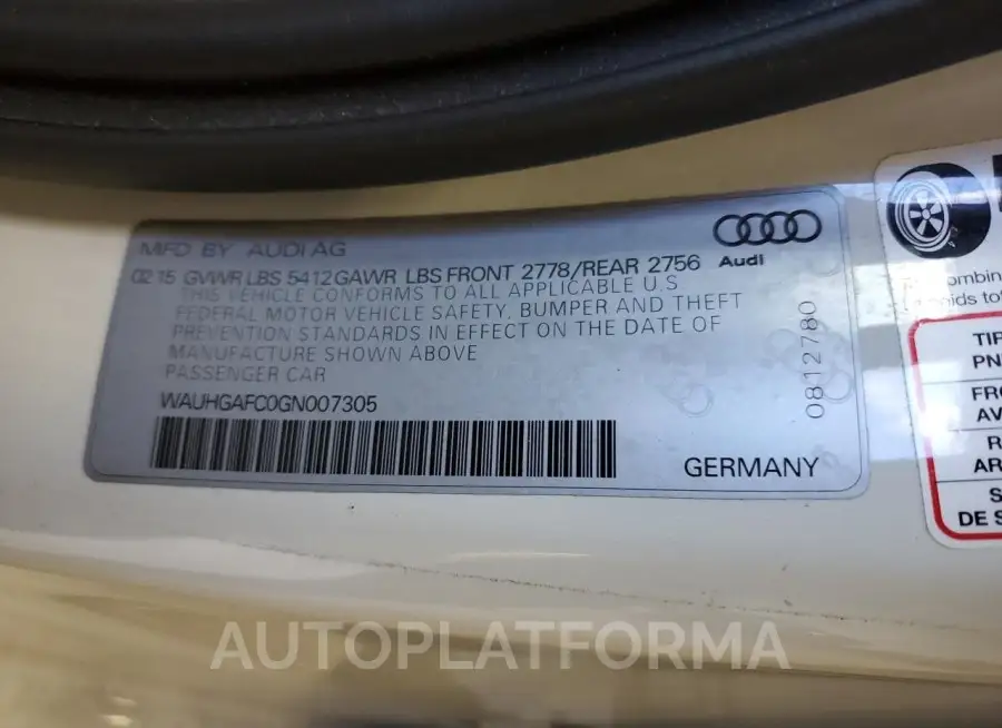 AUDI A6 PRESTIG 2016 vin WAUHGAFC0GN007305 from auto auction Copart