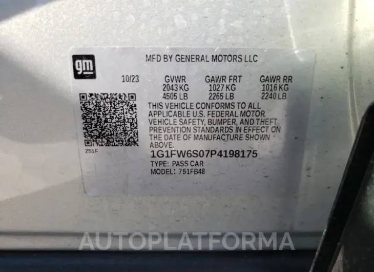 CHEVROLET BOLT EV 1L 2023 vin 1G1FW6S07P4198175 from auto auction Copart