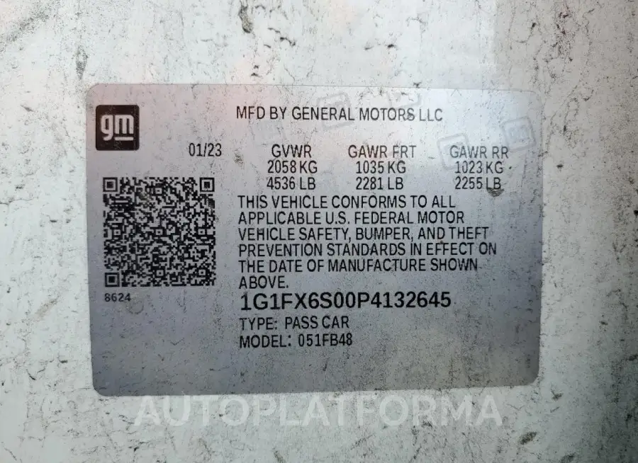 CHEVROLET BOLT EV 2L 2023 vin 1G1FX6S00P4132645 from auto auction Copart