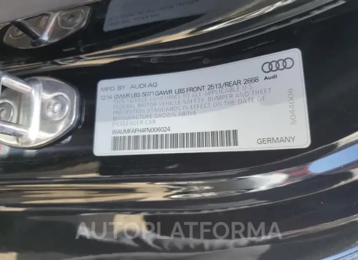 AUDI A5 2015 vin WAUMFAFH4FN006024 from auto auction Copart