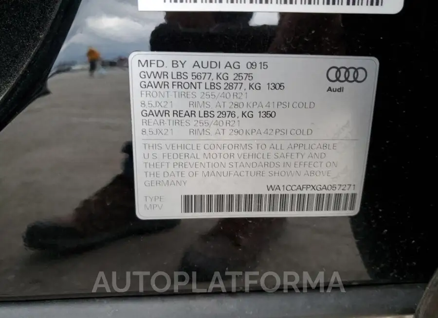 AUDI SQ5 PREMIU 2016 vin WA1CCAFPXGA057271 from auto auction Copart