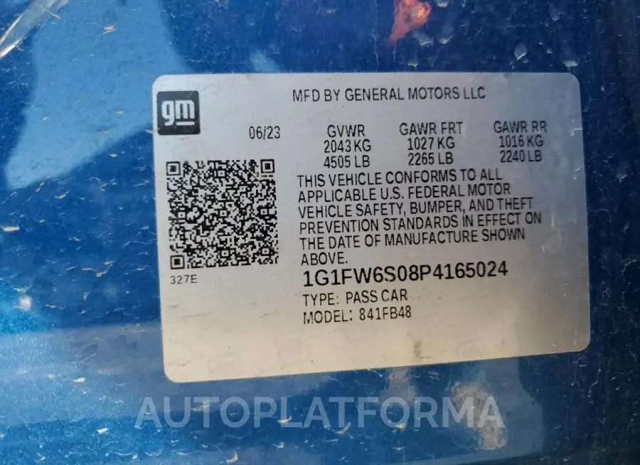 CHEVROLET BOLT EV 1L 2023 vin 1G1FW6S08P4165024 from auto auction Copart