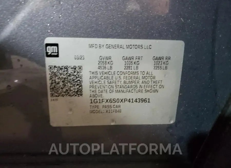 CHEVROLET BOLT EV 2L 2023 vin 1G1FX6S0XP4143961 from auto auction Copart