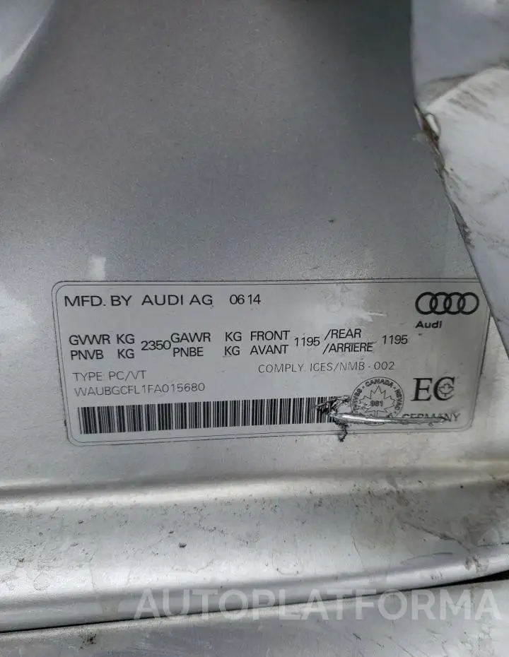 AUDI S4 PREMIUM 2015 vin WAUBGCFL1FA015680 from auto auction Copart