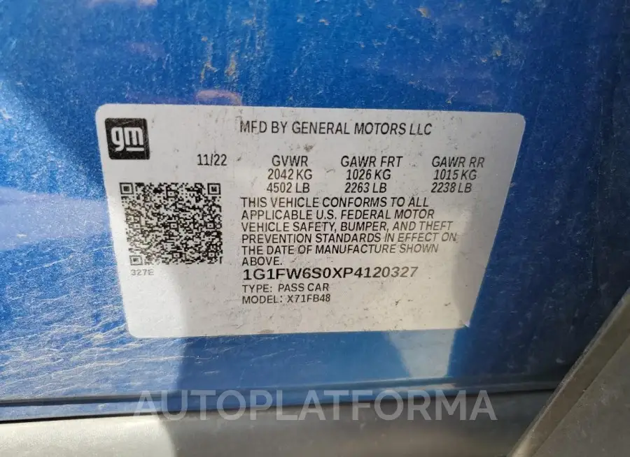 CHEVROLET BOLT EV 1L 2023 vin 1G1FW6S0XP4120327 from auto auction Copart