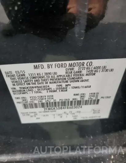 FORD FLEX LIMIT 2015 vin 2FMGK5D84FBA03024 from auto auction Copart