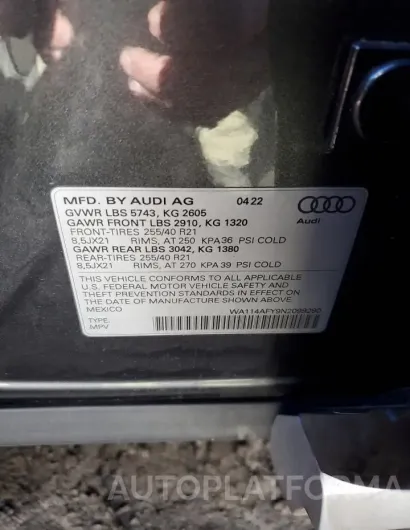 AUDI SQ5 SPORTB 2022 vin WA114AFY9N2099290 from auto auction Copart