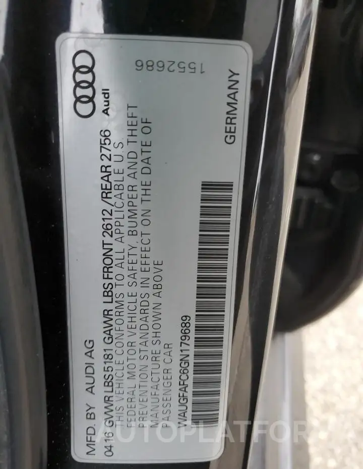 AUDI A6 PREMIUM 2016 vin WAUGFAFC6GN179689 from auto auction Copart