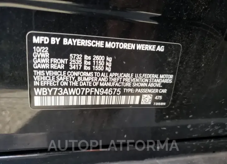 BMW I4 EDRIVE4 2023 vin WBY73AW07PFN94675 from auto auction Copart