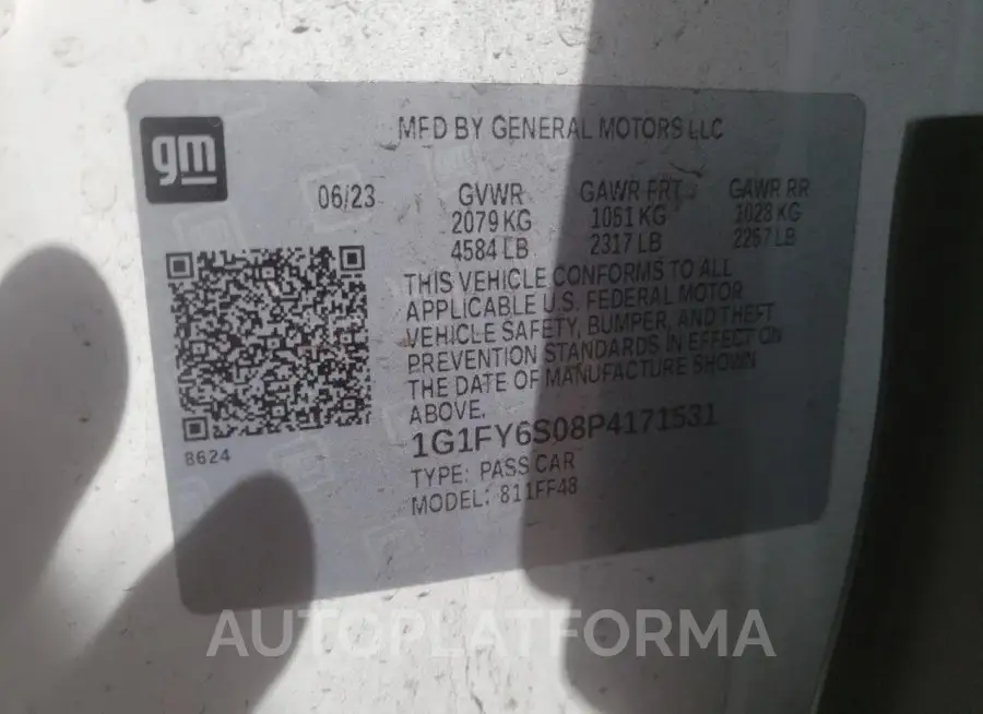 CHEVROLET BOLT EUV L 2023 vin 1G1FY6S08P4171531 from auto auction Copart