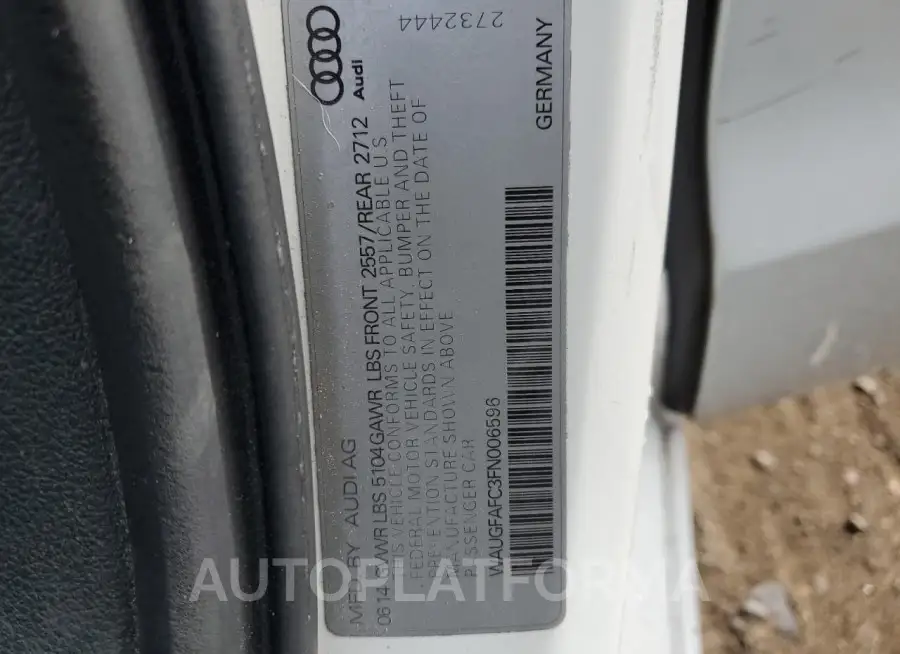 AUDI A6 PREMIUM 2015 vin WAUGFAFC3FN006596 from auto auction Copart