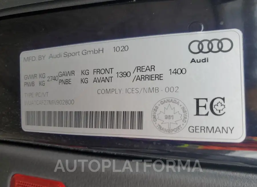 AUDI RS6 2021 vin WUA1CAF27MN902800 from auto auction Copart