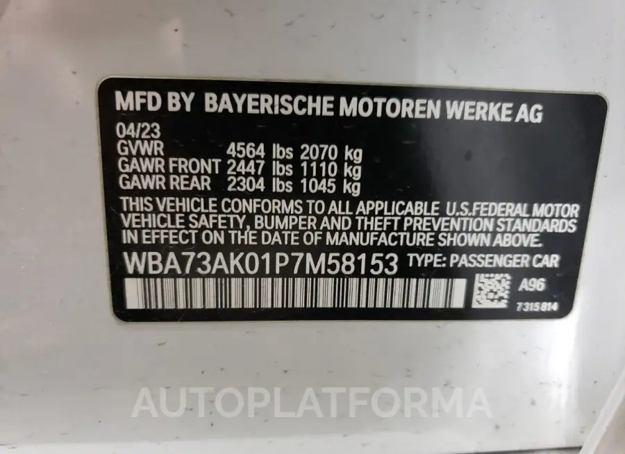 BMW 228XI 2023 vin WBA73AK01P7M58153 from auto auction Copart