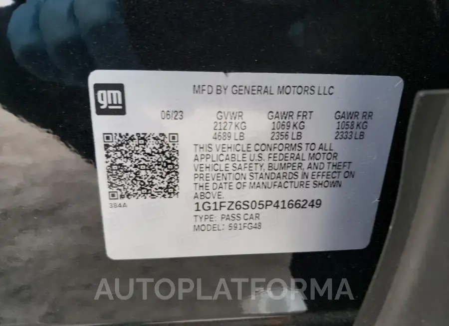 CHEVROLET BOLT EUV P 2023 vin 1G1FZ6S05P4166249 from auto auction Copart