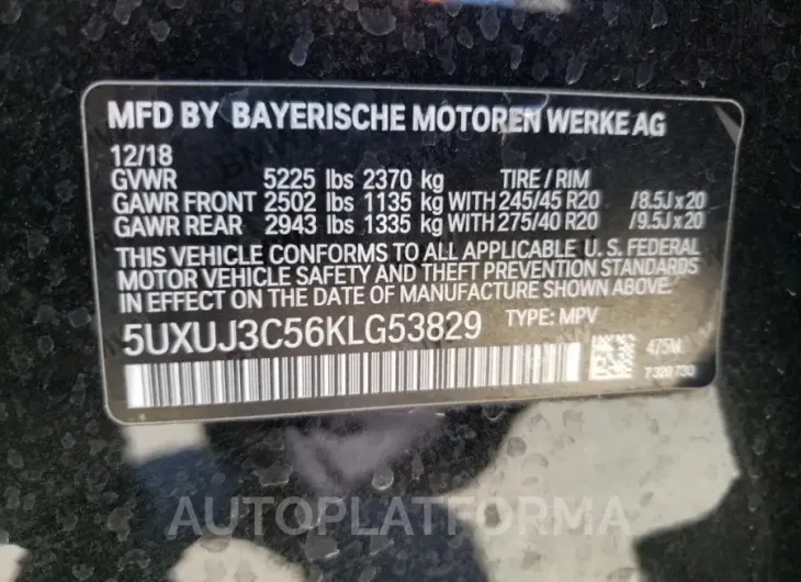 BMW X4 XDRIVE3 2019 vin 5UXUJ3C56KLG53829 from auto auction Copart