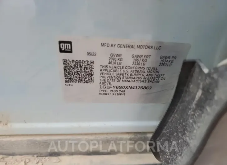 CHEVROLET BOLT EUV L 2022 vin 1G1FY6S0XN4126863 from auto auction Copart