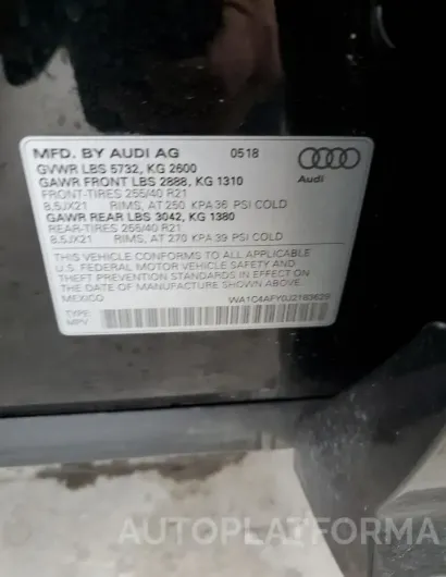 AUDI SQ5 PRESTI 2018 vin WA1C4AFY0J2183629 from auto auction Copart