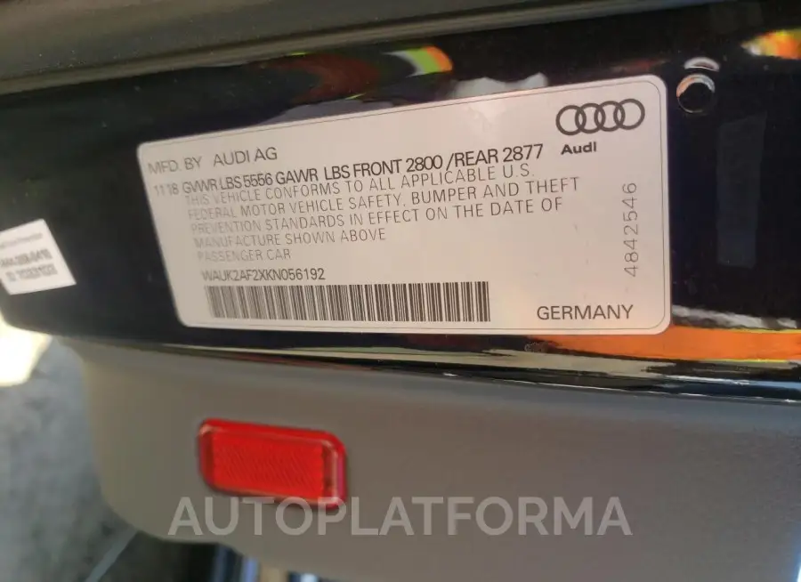 AUDI A6 PREMIUM 2019 vin WAUK2AF2XKN056192 from auto auction Copart