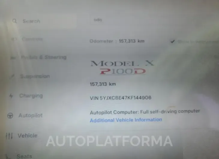 TESLA MODEL X 2019 vin 5YJXCBE47KF144906 from auto auction Copart