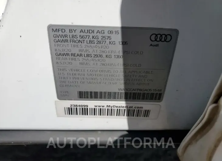 AUDI SQ5 PREMIU 2016 vin WA1CCAFP8GA051548 from auto auction Copart