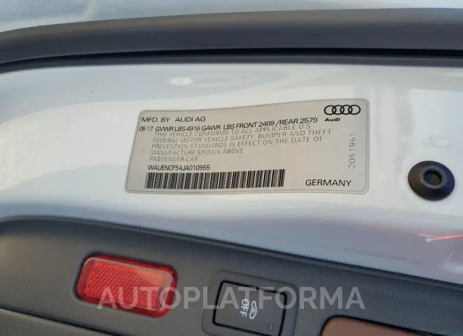 AUDI A5 PREMIUM 2018 vin WAUENCF54JA010955 from auto auction Copart