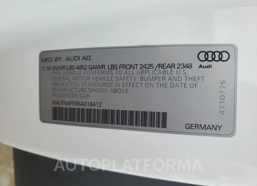 AUDI A5 PREMIUM 2019 vin WAUTNAF5XKA018412 from auto auction Copart