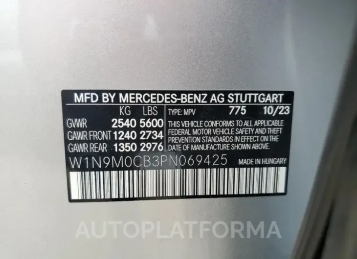 MERCEDES-BENZ EQB 250+ 2023 vin W1N9M0CB3PN069425 from auto auction Copart