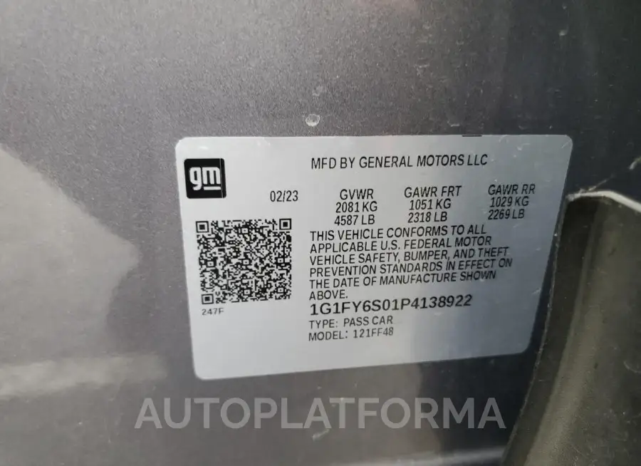 CHEVROLET BOLT EUV L 2023 vin 1G1FY6S01P4138922 from auto auction Copart