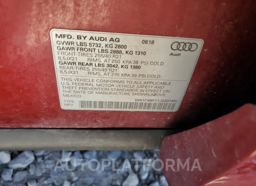 AUDI SQ5 PRESTI 2018 vin WA1C4BFY1J2207491 from auto auction Copart