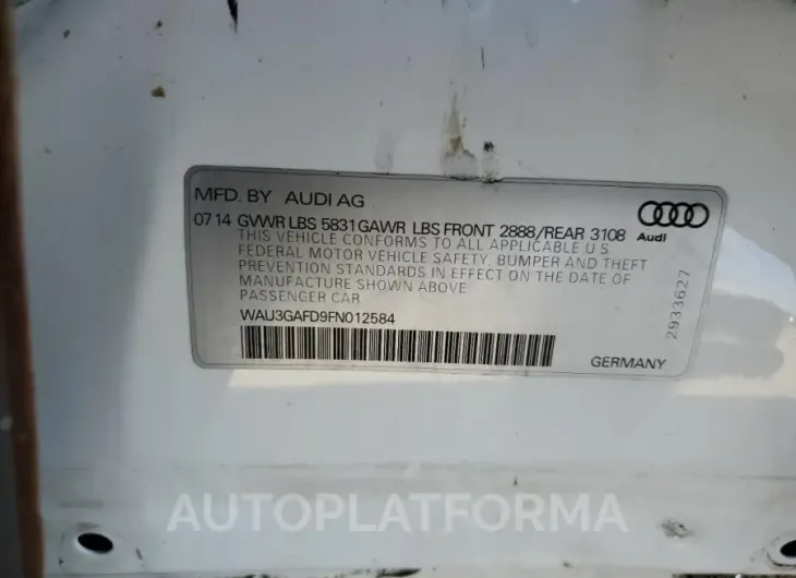 AUDI A8 L QUATT 2015 vin WAU3GAFD9FN012584 from auto auction Copart