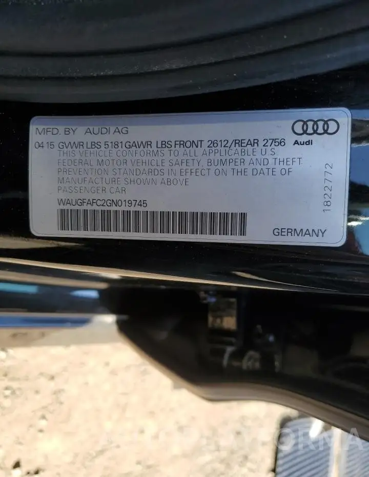 AUDI A6 PREMIUM 2016 vin WAUGFAFC2GN019745 from auto auction Copart