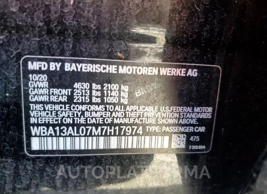 BMW M235XI 2021 vin WBA13AL07M7H17974 from auto auction Copart