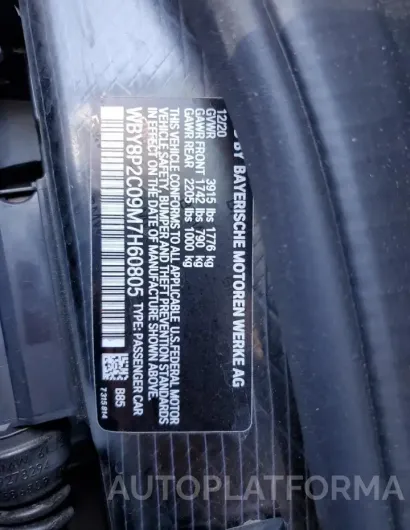 BMW I3 BEV 2021 vin WBY8P2C09M7H60805 from auto auction Copart