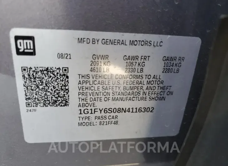 CHEVROLET BOLT EUV L 2022 vin 1G1FY6S08N4116302 from auto auction Copart