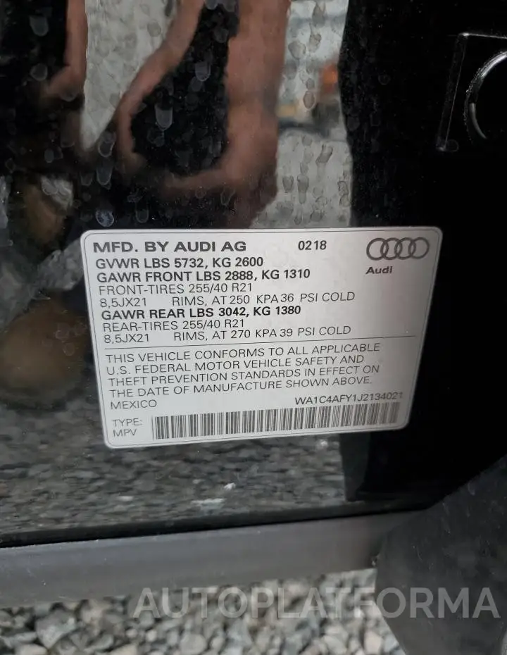 AUDI SQ5 PRESTI 2018 vin WA1C4AFY1J2134021 from auto auction Copart