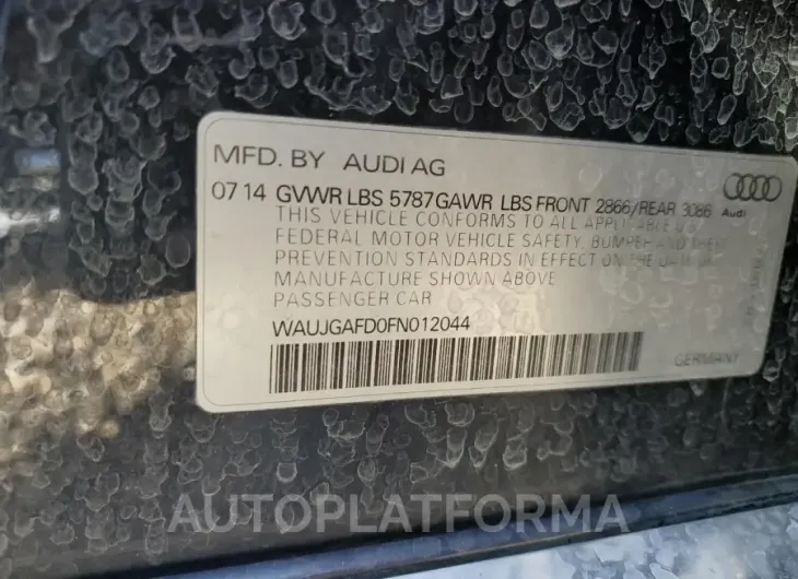 AUDI A8 QUATTRO 2015 vin WAUJGAFD0FN012044 from auto auction Copart