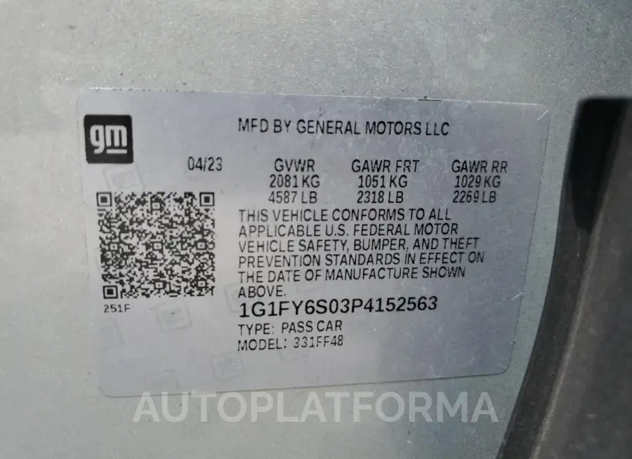 CHEVROLET BOLT EUV L 2023 vin 1G1FY6S03P4152563 from auto auction Copart