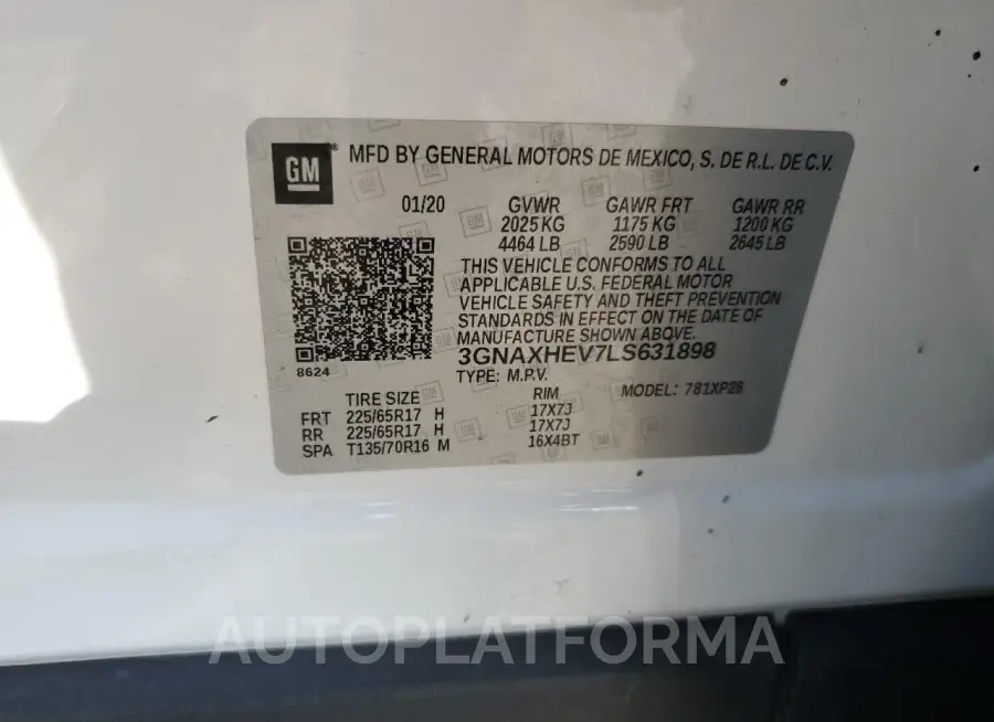 CHEVROLET EQUINOX LS 2020 vin 3GNAXHEV7LS631898 from auto auction Copart