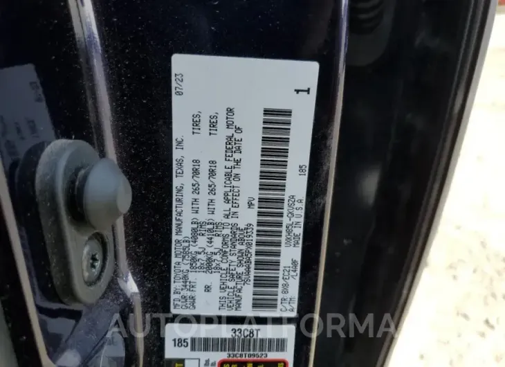 TOYOTA SEQUOIA SR 2023 vin 7SVAAABA5PX019339 from auto auction Copart