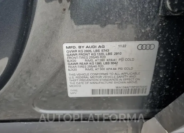 AUDI SQ5 SPORTB 2023 vin WA124AFY5P2070330 from auto auction Copart