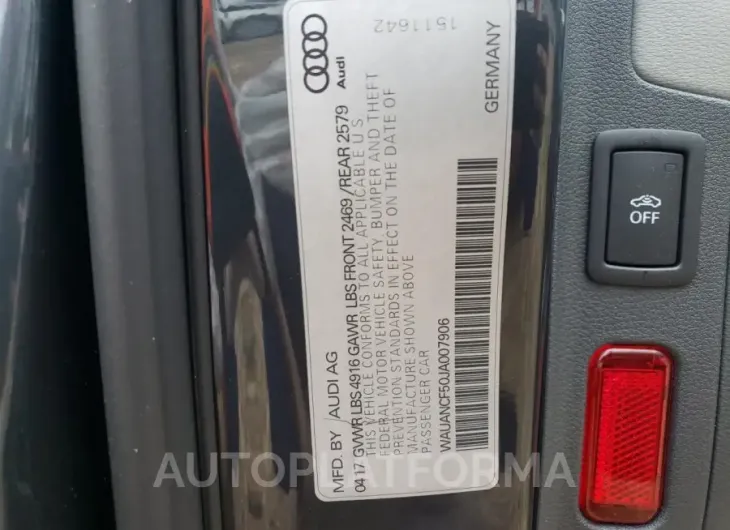 AUDI A5 PREMIUM 2018 vin WAUANCF50JA007906 from auto auction Copart