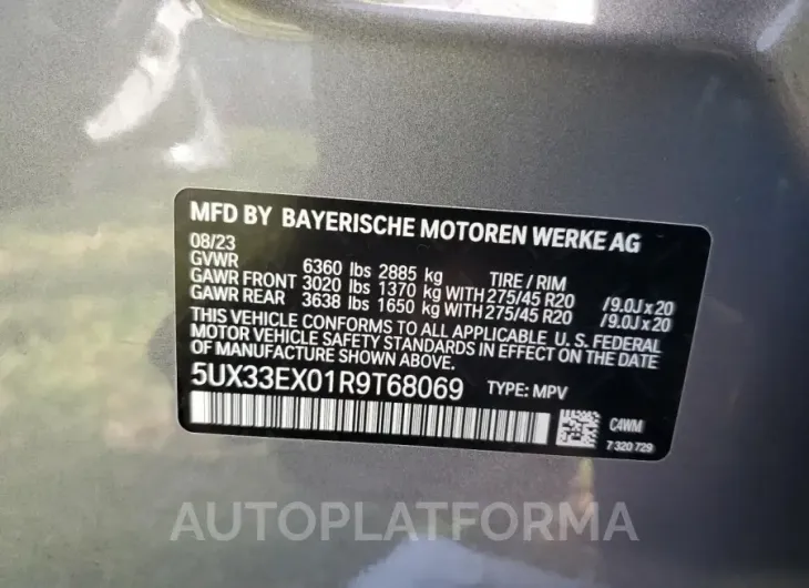 BMW X6 XDRIVE4 2024 vin 5UX33EX01R9T68069 from auto auction Copart