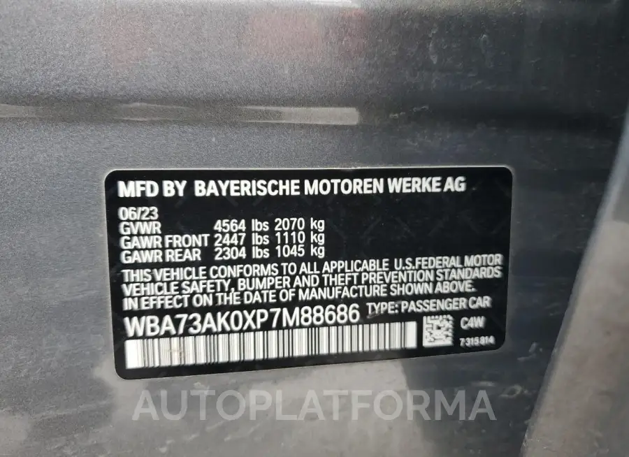 BMW 228XI 2023 vin WBA73AK0XP7M88686 from auto auction Copart