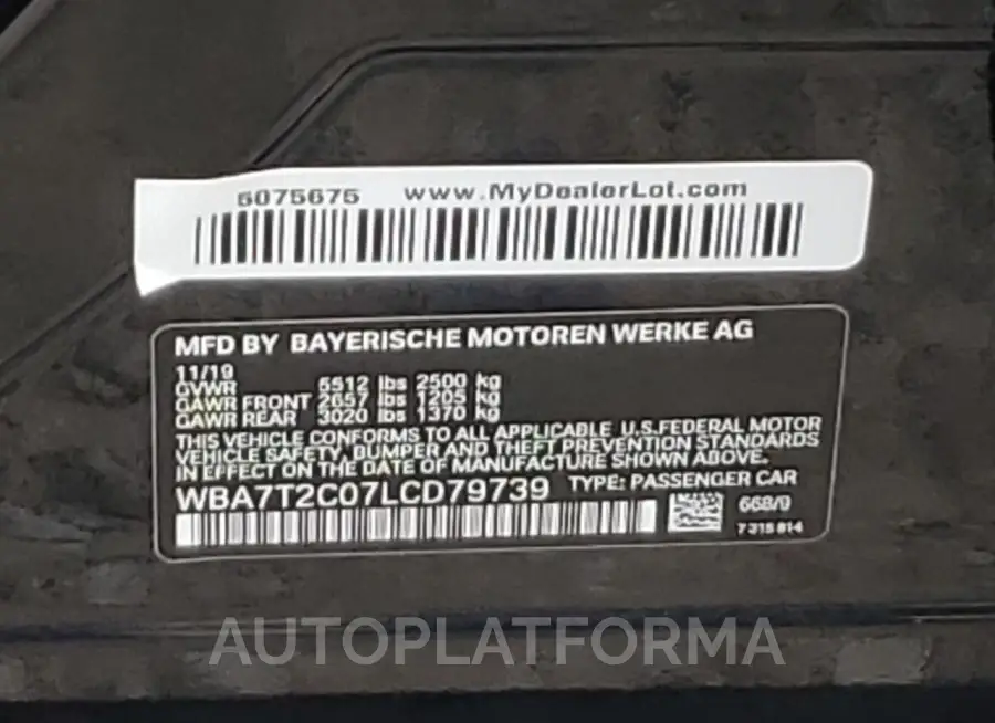 BMW 740 I 2020 vin WBA7T2C07LCD79739 from auto auction Copart